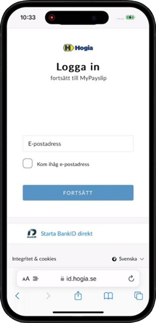 Inloggning som ny användare till Hogia MyPayslip, via inbjudan från administratören.