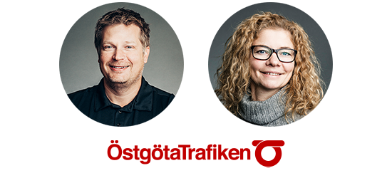 Porträttbild på Albert Gunnarsson och Jenny Malmborg från Östgötatrafiken.